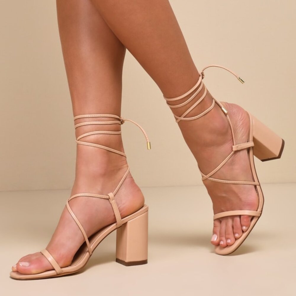 Lulus Aribaa Light Nude Lace-up High Heel Sandals Beige - Size 10